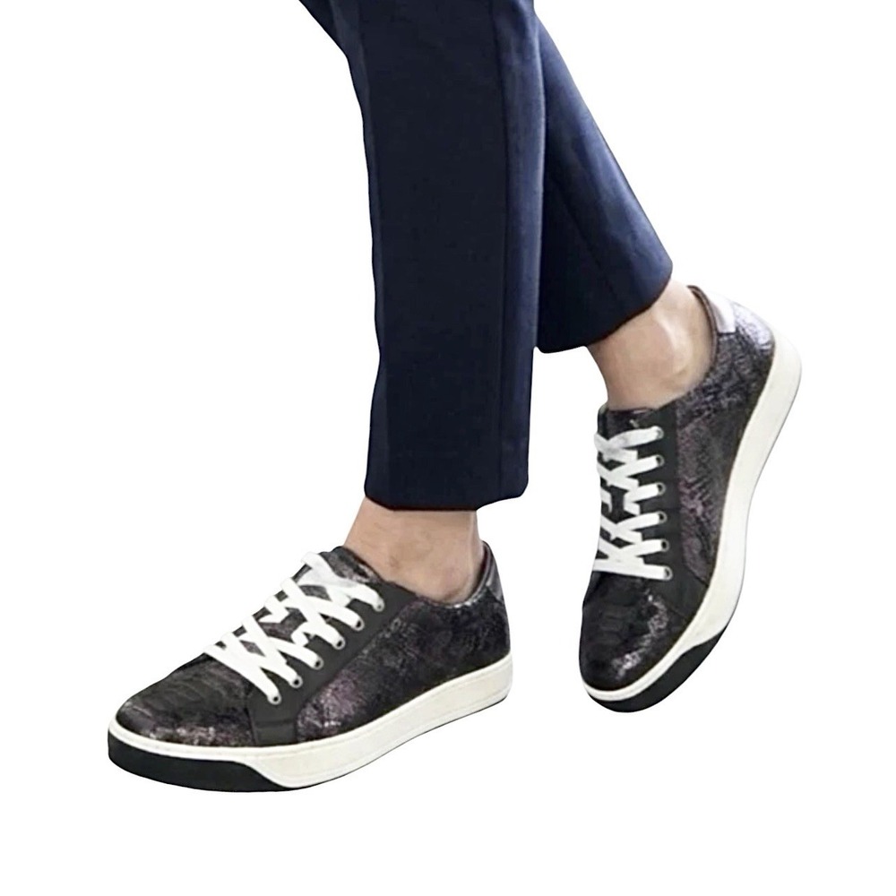 JOHNSTON & MURPHY Purple Leather Sneakers sz 9M Metallic Snake Print Streetstyle